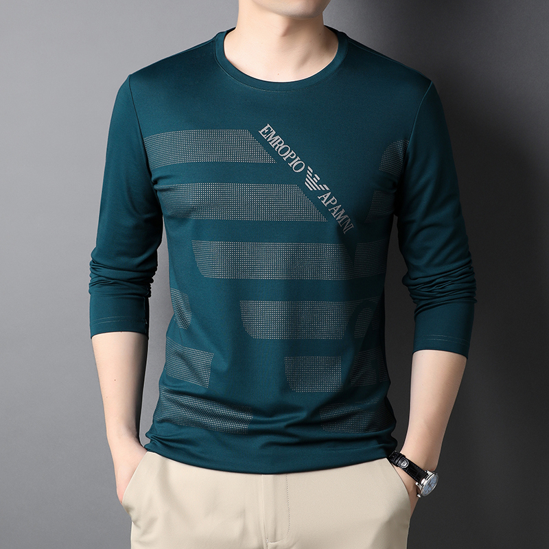 Authentic International Brand Mulberry Silk Long-Sleeve T-Shirt, High-End Silk Underwear for Men, Base Layer Top for Spring and Autumn