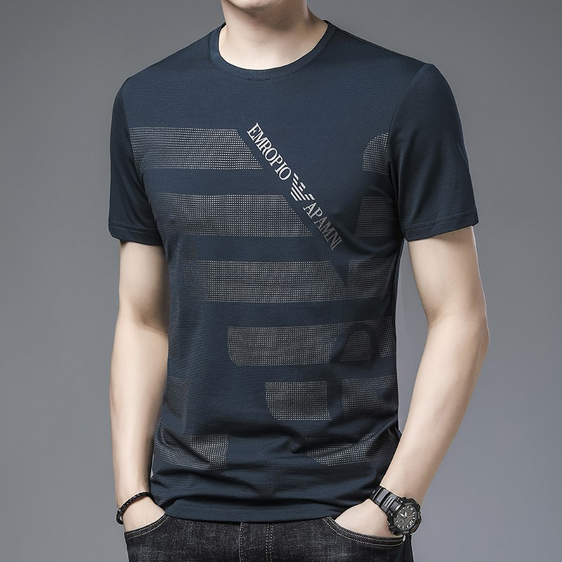 Italian Genuine Brand Silk Short-Sleeve T-Shirt Summer High-End Silk Tee Men's Ice Silk Half-Sleeve Top T-Shirt