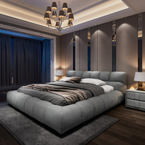 Nordic leave-in technology fabric Modern simple solid wood double bed Master bedroom king bed detachable and washable light luxury net red wedding bed