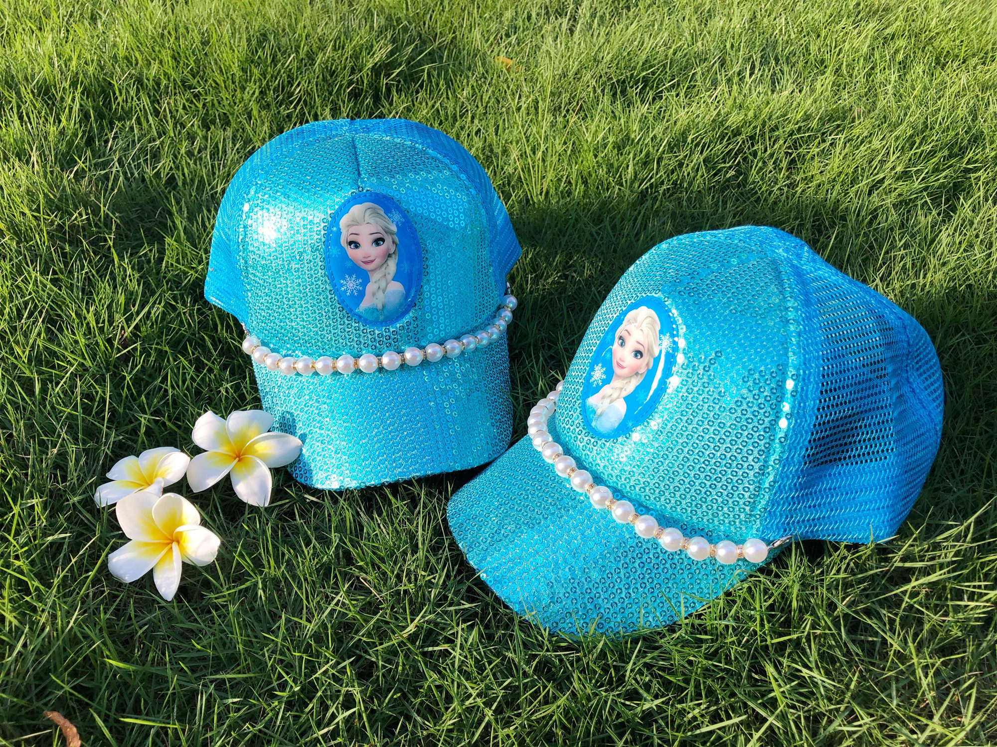 Cartoon Aisha Girl Hat Frozen Princess Mesh Sequin Children Cap Summer and Autumn Sunscreen Hat