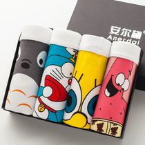 Panty mens boxer shorts pure cotton cartoon youth tide waist breathable comfortable cute U convex four corners personality shorts head