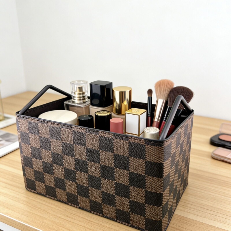 Desktop Light Luxury Storage Box Miscellaneous Tray Cosmetics Storage Tray Model Room Living Room Pu Leather Storage Basket