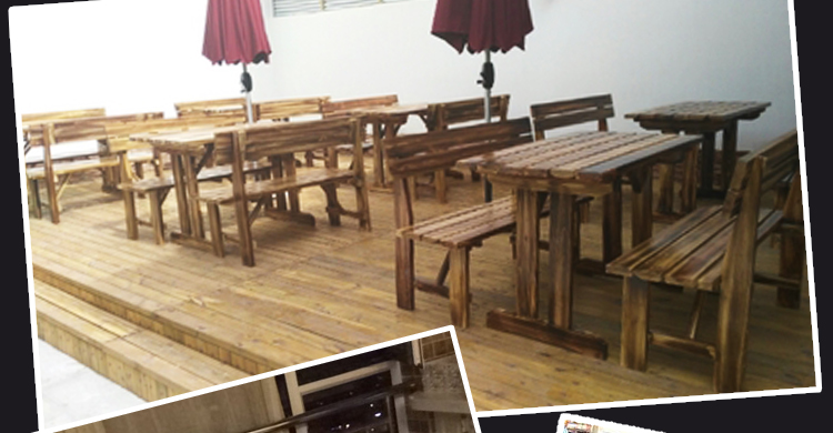Carbonized chống ăn mòn đồ gỗ ngoài trời ban công sân vườn bia vuông nướng cửa hàng chợ đêm rắn bàn ghế gỗ ghế băng ngoài trời