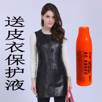 2018 new sheepskin leather dress womens round neck mid-length slim zipper large size bag