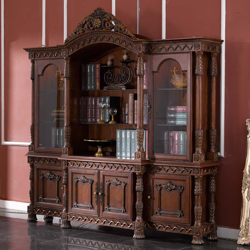 American Solid Wood Retro Book-room European bookroom locker decoration cabinet File cabinet Living room glass cabinet