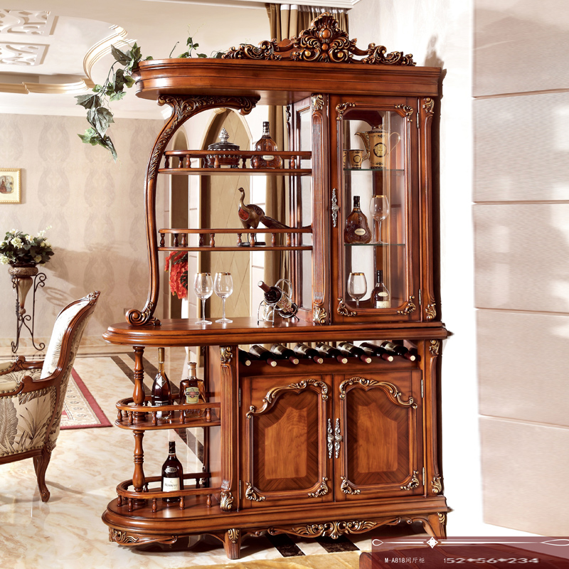 American solid wood-room-room cabinet-in-room cubicle cubicle cupboards European-style wine cabinet retro door hall Home Double-sided containing cabinet