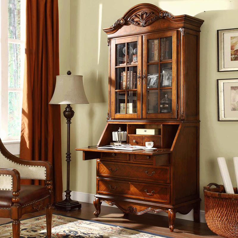 Xisheng furniture American solid wood desk bookcase combination European desk bookshelf All table home bedroom