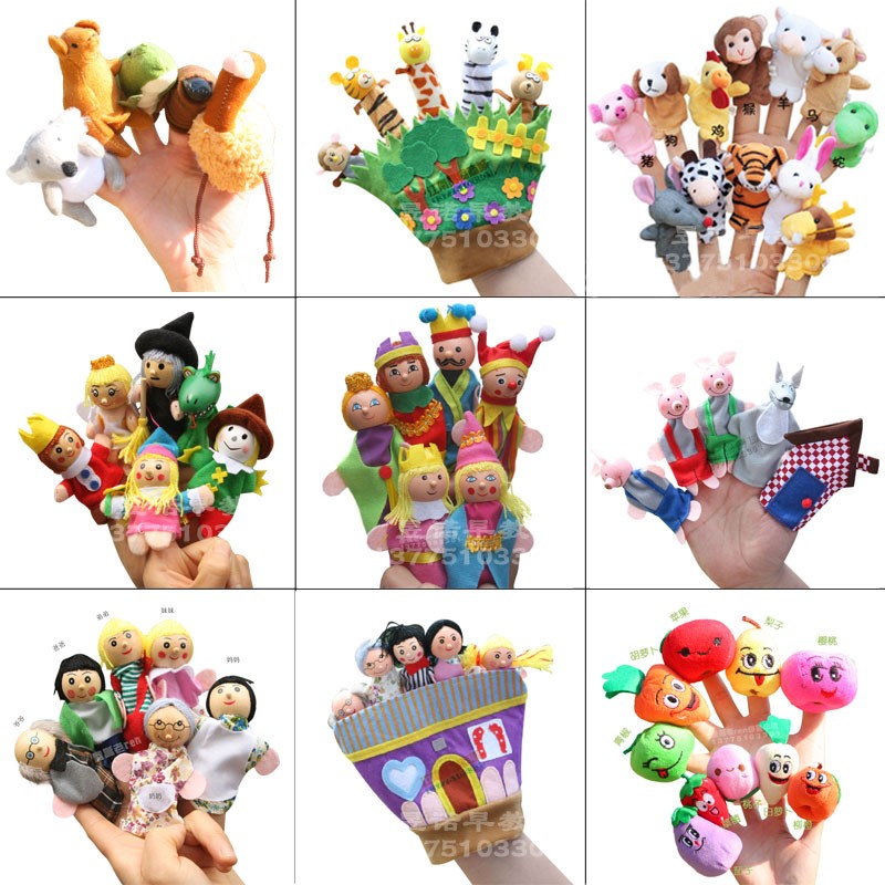 Mini animal fingers cartoon dolls family baby pacifies puppets kindergarten early school