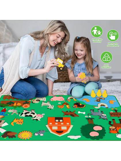 Cross-Border My Farm Animal Cartoon Wall Stickers DIY Three-Dimensional Felt Farm Story Busy Learning Board Wall Decoration
