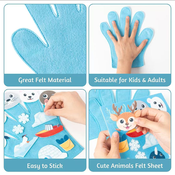 Animal Story Felt Doll Stickers Gloves Children's English Story Performance Props Baby Bedtime Story Finger Puppets