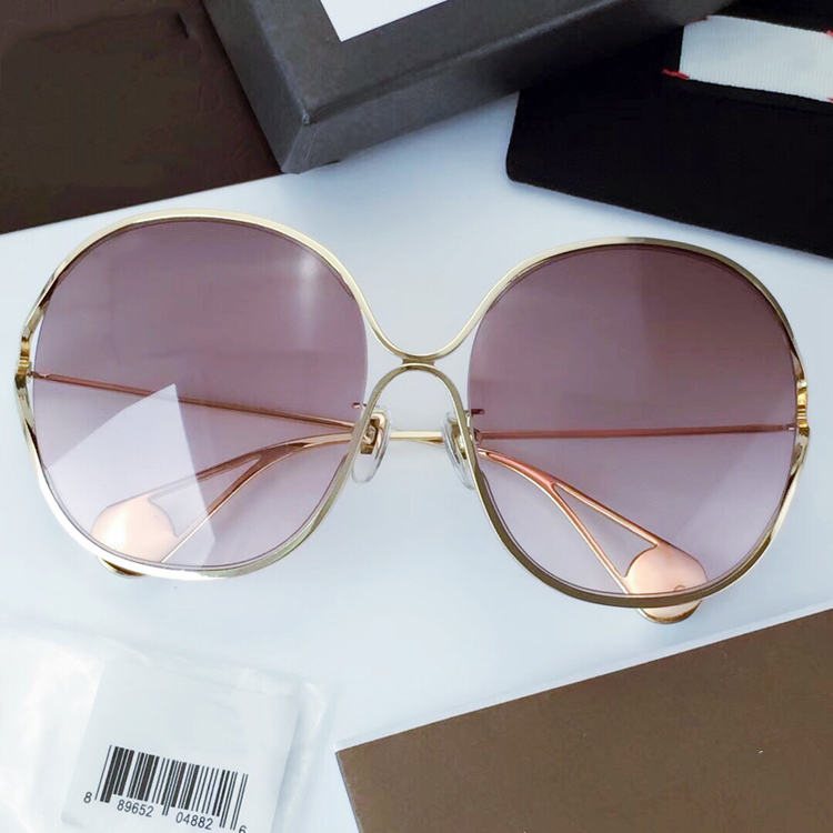Golden BrownStar of the same style Sunglasses personality Round frame leg tail tail Pearl pretend set double texture Super good Exquisite style