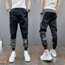 Mens Splicing Small Foot Casual Pants Helen Pants Kharen Pants Trendy Movement 90% Pants Net Red the same couple