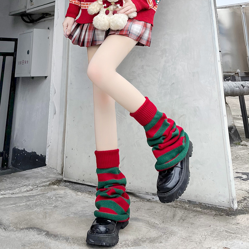 Christmas Red Leg Warmers, Women's Autumn and Winter Color-Blocked Striped Leg Warmers, Green Long Socks, New Year's Jk Slouch Socks Christmas Red Leg Warmers, Women's Autumn and Winter Color-Blocked Striped Leg Warmers, Green Long Socks, New Year's Jk Slouch Socks