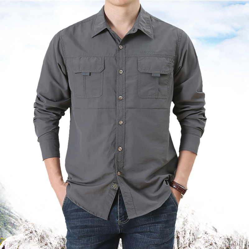 Quick-drying shirt men's long sleeves loose oversized sunscreen middle-aged quick-drying summer thin tactical outdoor overalls shirt