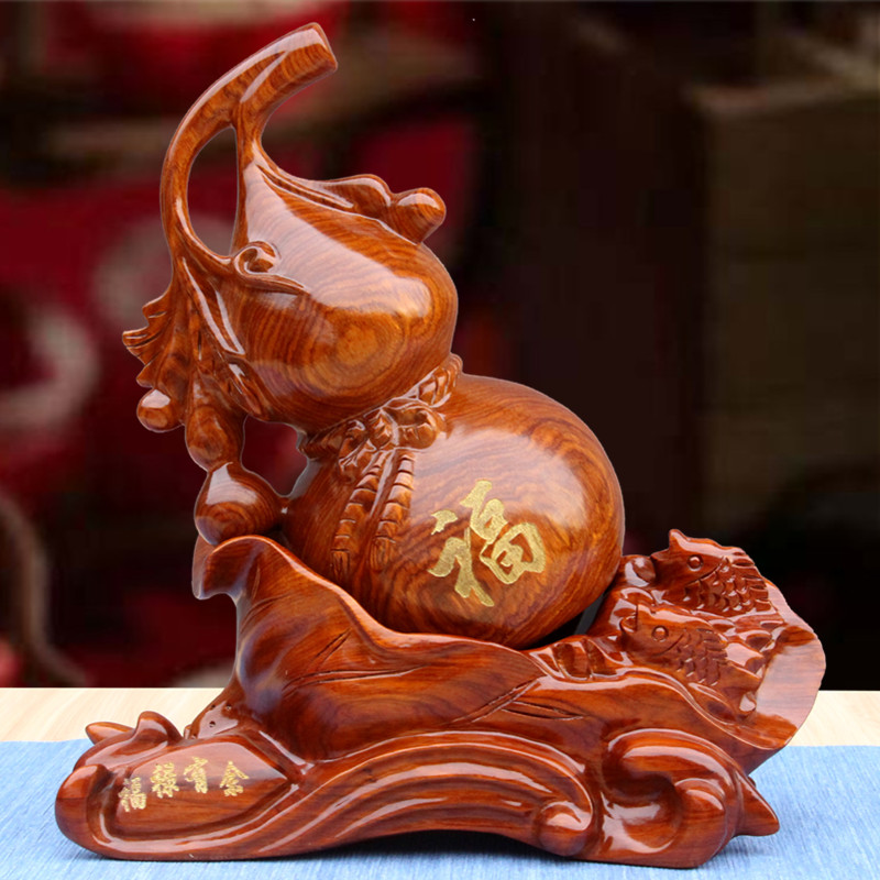 Rosewood carved gourd ornaments Fulu mahogany solid wood craft gifts Office living room home entrance jewelry gifts