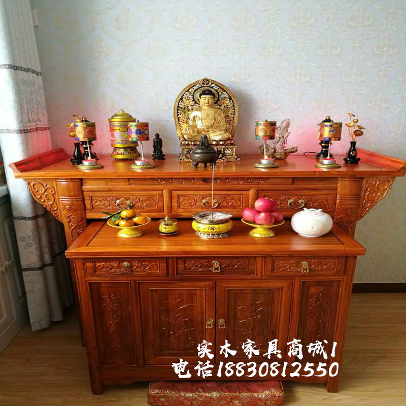 Bàn gỗ rắn đặt tủ bàn kết hợp Bàn thần cho Đài Loan bàn cống Caishen bàn cổ tích tượng phật bàn bàn Guanyin cung cấp đặc biệt - Bàn bàn tròn nhỏ