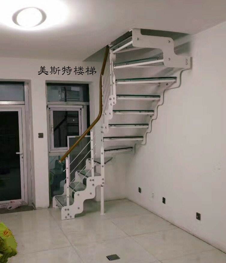 Glass stairs Duplex attic stairs Home stairs Tempered glass double beam strong indoor stairs Custom