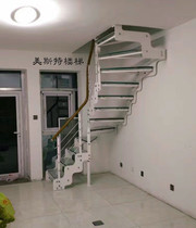 Glass staircase duplex attic stair household staircase tempered glass double beam sturdy indoor staircase customization