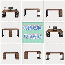 American loft double solid wood computer desk home desk log desk with pumping desk iron Workbench