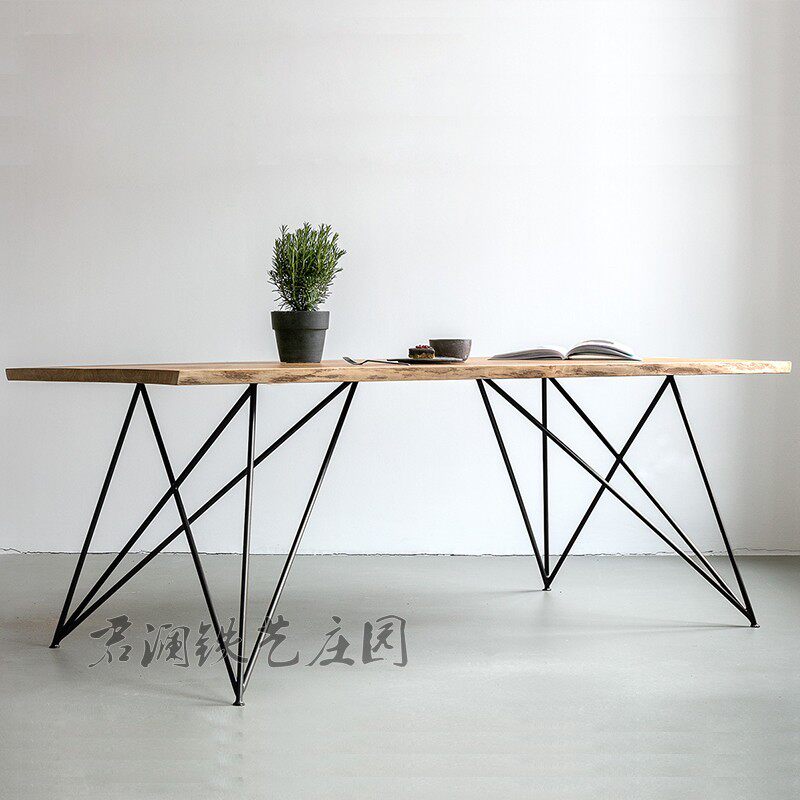 Nordic unique creative log dining table retro industrial computer table old wrought iron desk American workbench