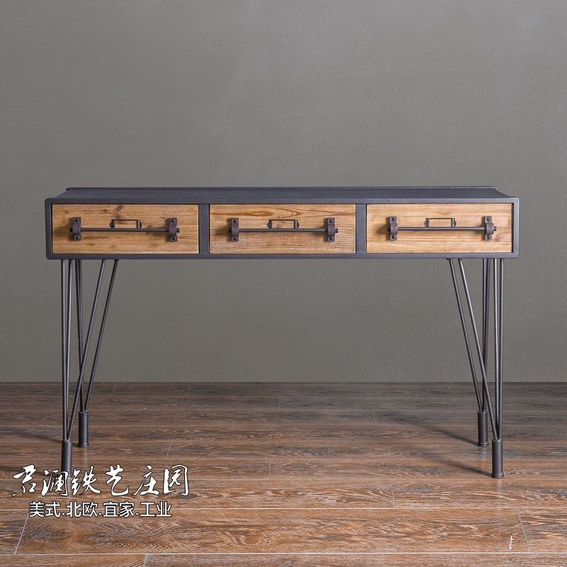 American retro industrial style porch counter Nordic solid wood desk loft simple iron with pumping computer desk