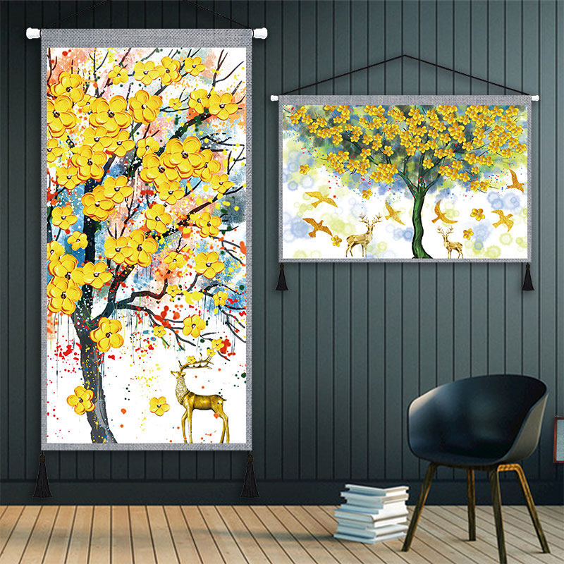 Eurostyle Fat-rich tree hanging painting Xuanguan Living room Merchants Paintings Art Murals Bedroom Book Room Wall-mounted Cloth Painting Wall Tapestry Painting