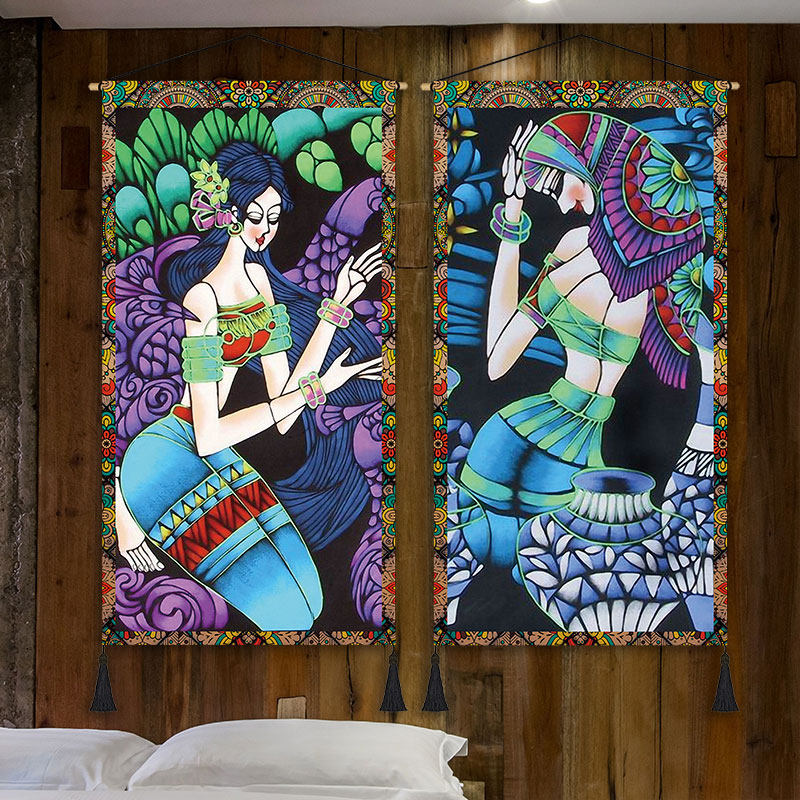 Ethnic Minority Wind Characters Folk Hangbu Art Hanging Paintings Guest Bedroom Bedside Decorations Hung Cloth Tapestry Tapestry Walls Big Murals