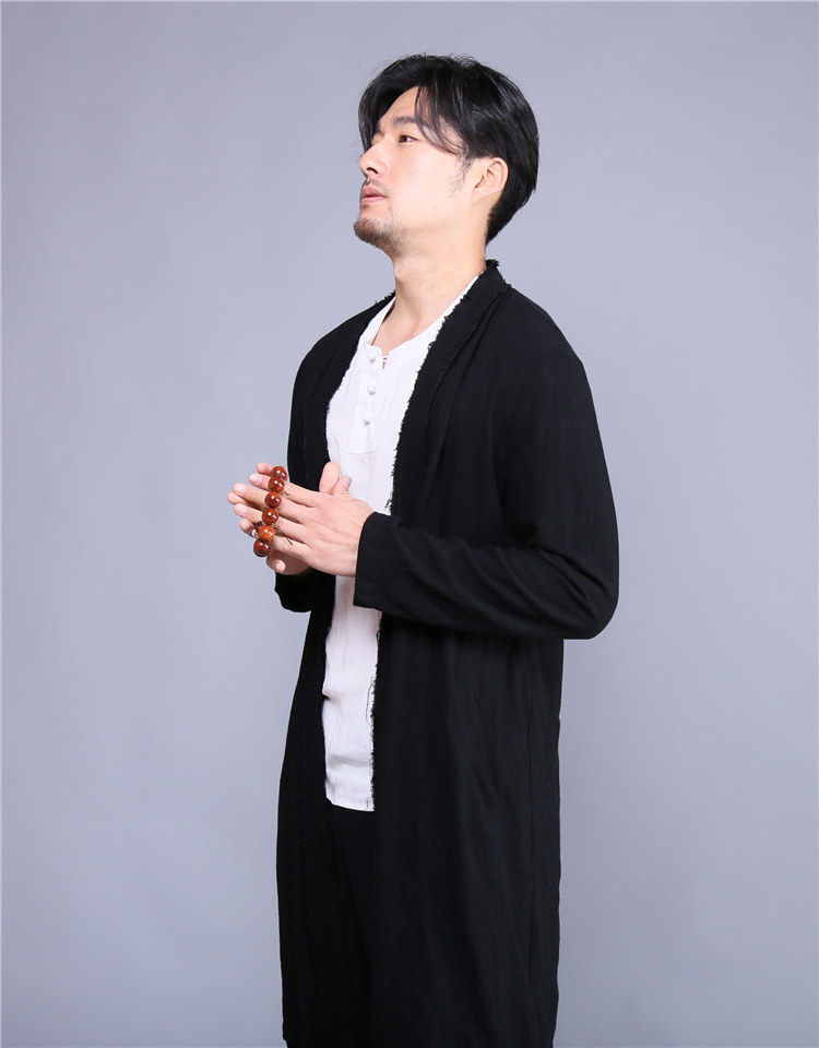 Mùa thu mỏng phần Trung Quốc phong cách áo gió cotton nam dài phần lanh áo sơ mi nam áo len lỏng áo choàng len áo gió đi nắng nam