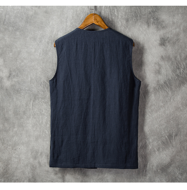 Phong cách trung quốc linen nam vest mùa hè phần mỏng không tay vest nam cotton lỏng lẻo và linen vest ổn định phong cách retro