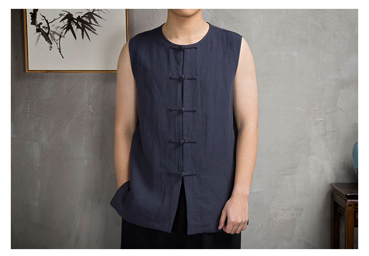 Phong cách trung quốc linen nam vest mùa hè phần mỏng không tay vest nam cotton lỏng lẻo và linen vest ổn định phong cách retro