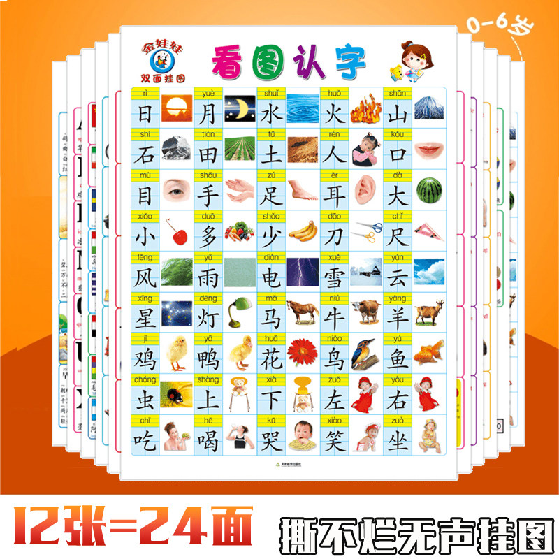 Children Silent Wall Chart Full Set Baby Early Teaching Pinyin Wall Chart Infant Enlightenment Looking for Literacy Cognitive Cards