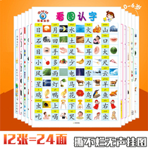  Childrens silent wall chart Full set of baby early education Pinyin wall chart Infant enlightenment look at the picture literacy cognitive card
