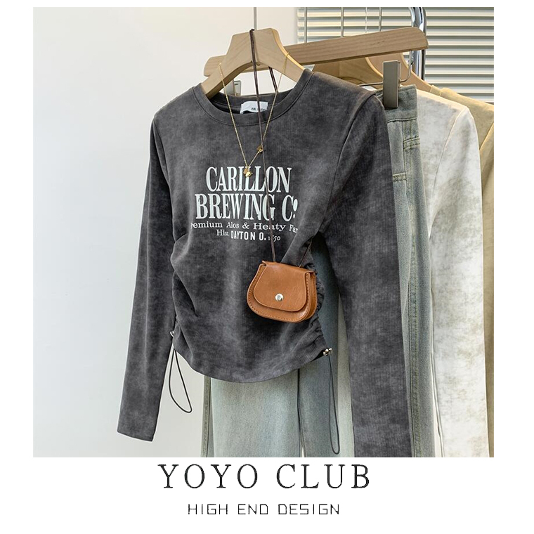 Brand Discount Autumn Plus-Size American-Style Tie-Dye Regular Shoulder Long-Sleeve T-Shirt for Women, Waist-Cinching Slimming Design with Drawstring Top Brand Discount Autumn Plus-Size American-Style Tie-Dye Regular Shoulder Long-Sleeve T-Shirt for Women, Waist-Cinching Slimming Design with Drawstring Top