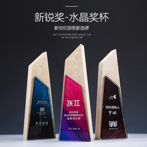 Marble Crystal Trophy Customized Enterprise Company Employees Award Cup Color Geometric Design Medal Authorization Card