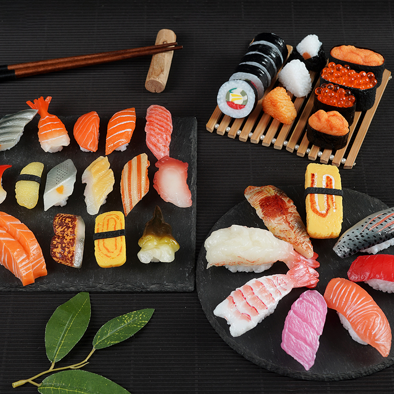 Simulation sushi model fake salmon Japanese restaurant decoration props display toy set decoration food plate