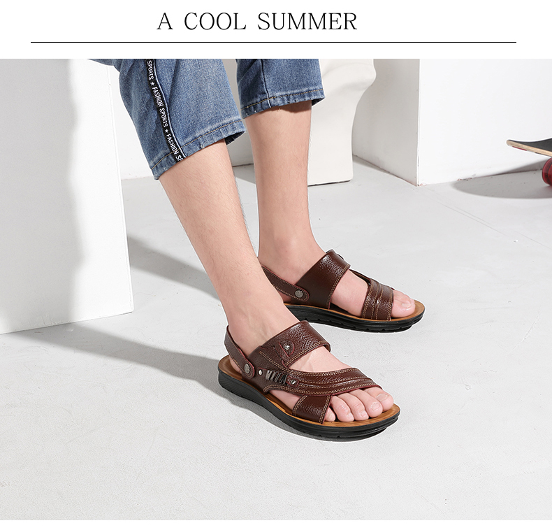 Giày nam 2018 mới sandal da bò mùa hè đi biển thêm mã lớn 45 giản dị 46 không trơn 47 dép 48 giày tây nam