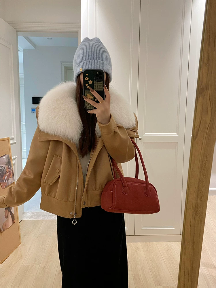 Winter velvet suede jacket, goose down, style