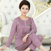 Bộ đồ ngủ mùa xuân và mùa thu của phụ nữ cotton dài tay trung niên cotton kích thước lớn lỏng lẻo phần mỏng dịch vụ nhà mùa hè có thể được mặc do bo