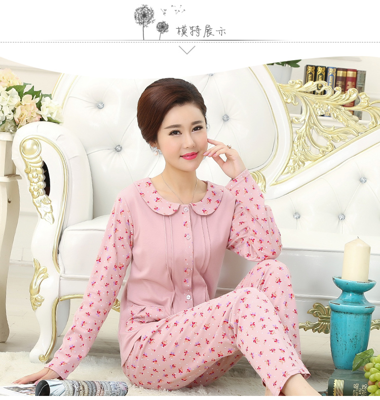 Mùa xuân và mùa thu mùa hè trung niên ông già đồ ngủ nữ cotton dài tay mẹ mô hình mother-in-law cotton trung niên người già dịch vụ nhà