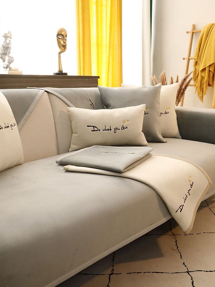 Sofa cushion Four seasons universal Nordic minimalist modern advanced senses light lavish snowy Neill leather sofa cover sleeve non-slip cushion