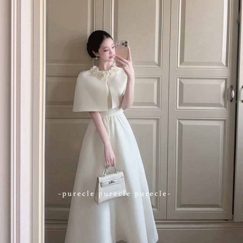 Chanel-Style Suit for Women, Socialite, Elaborate Three-Dimensional Floral Cape, Waist-Cinching Sleeveless White Dress Two-Piece Set Chanel-Style Suit for Women, Socialite, Elaborate Three-Dimensional Floral Cape, Waist-Cinching Sleeveless White Dress Two-Piece Set