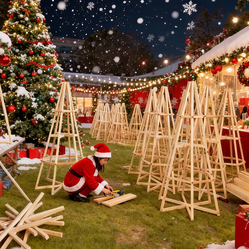 Christmas Tree Wooden Frame DIY Handmade Decorations Outdoor Courtyard Layout Christmas Decoration Props Wooden Frame