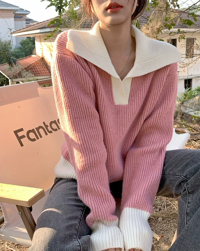 Осенний демисезонный сексуальный розовый лонгслив для отдыха, свитер, коллекция 2023, оверсайз