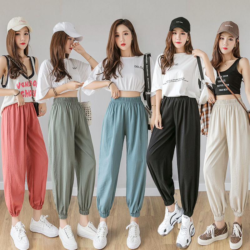 Mosquito-proof pants adults Summer thin ice Ice Silk Loose Buns Feet Casual Lantern Sports Pants Small Taller Waist Pituality Sensation