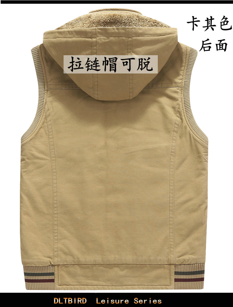 Mùa thu và mùa đông nam vest giản dị cotton cộng với nhung cotton vest đa túi ngoài trời chụp ảnh áo len trùm đầu áo ba lỗ gym