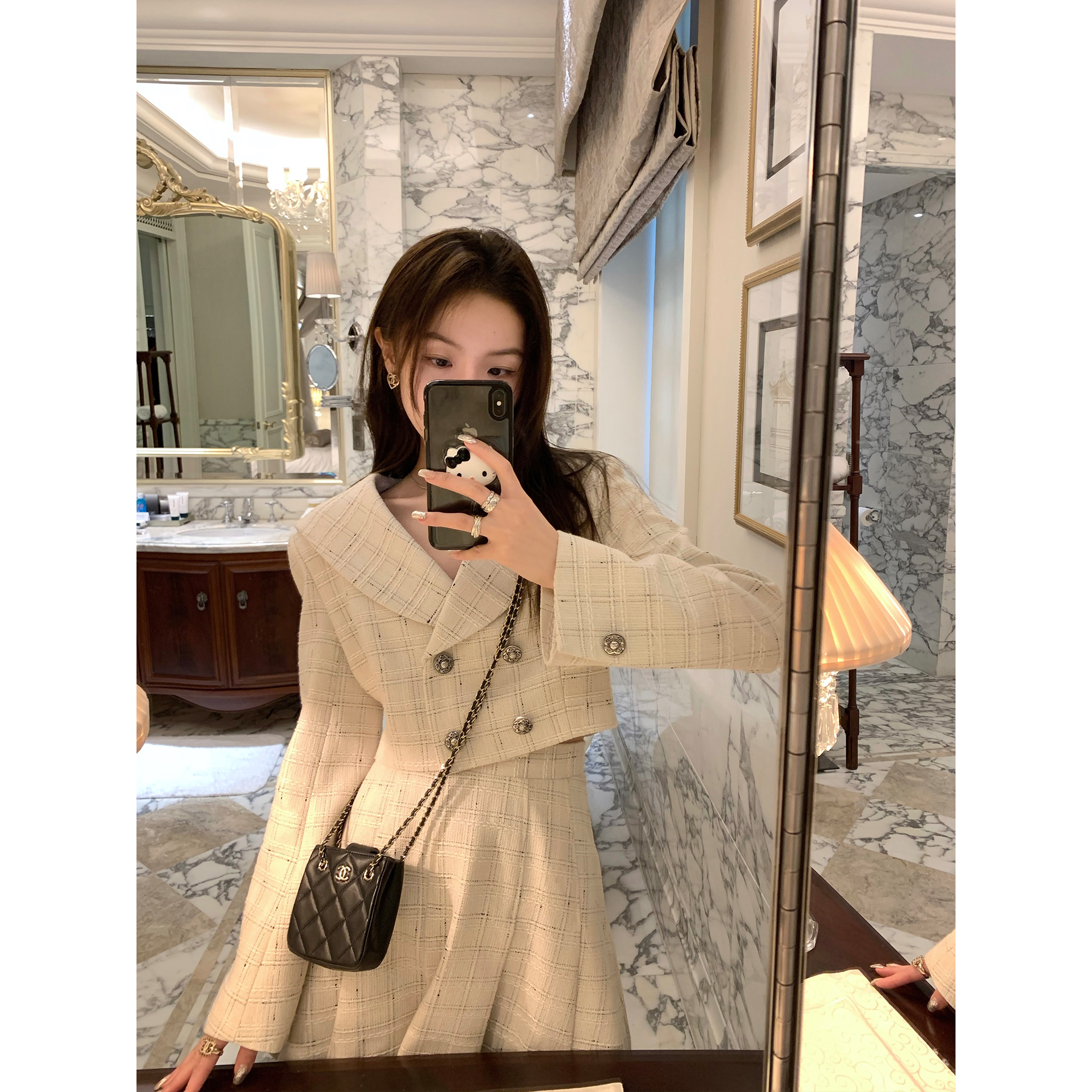 YUYUREAL-College style suit female navy collar short coat high waist pleated skirt salt dress two-piece suit