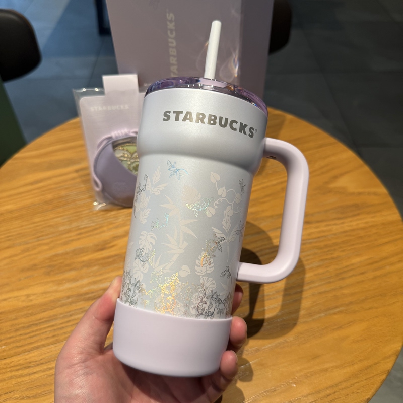 Starbucks Spring Pattern Series Purple Stainless Steel Insulated Cup 670ml with Mirror Decorative Accessories Starbucks Spring Pattern Series Purple Stainless Steel Insulated Cup 670ml with Mirror Decorative Accessories