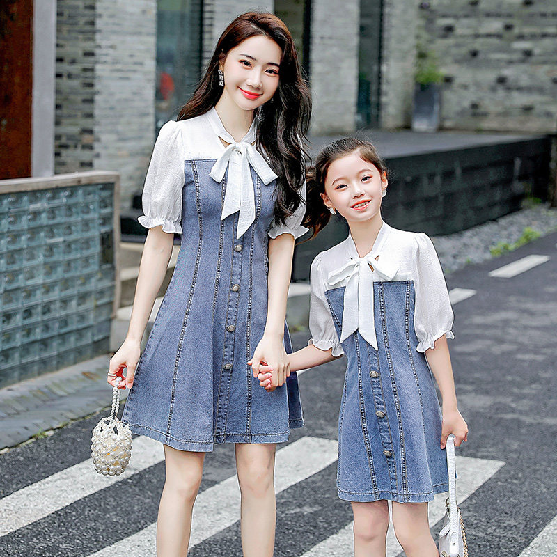 Net red pro-son dress Denim Splicing Foreign Dress Summer Dress 2022 New Wave Fashion Foreign Fried Street Mother Women Dress