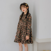 Girls floral skirt dress 2021 autumn Korean version long sleeve print autumn and winter cotton polished vintage princess dress