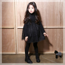 2020 girls autumn and winter New Korean version plus velvet lace dress Princess dress cotton stitching bottom skirt